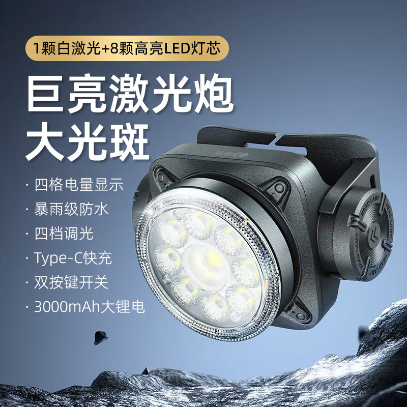 Nuevo faro de batería de litio ultraligero y delgado sin carga, doble interruptor, cuatro celdas de electricidad, pantalla de cuentas múltiples, mecha brillante