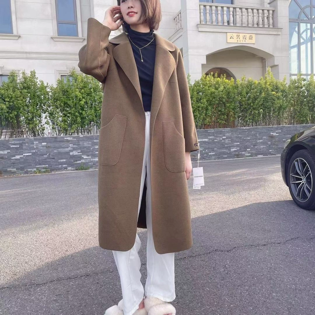 Демисезонное шерстяное пальто, куртка, длинная модная кардиган, (торговля через границу), средняя длина