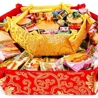 新年礼品锦缎布艺六角果盘丝绸赠品果盒锦盒 折叠糖果盒批发定制