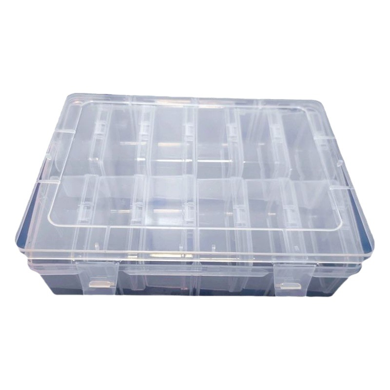 12-rejilla de cuentas caja de piezas de plástico transparente compartimiento de plástico caja de almacenamiento equipo de pesca caja de tornillo caja de clasificación rectangular