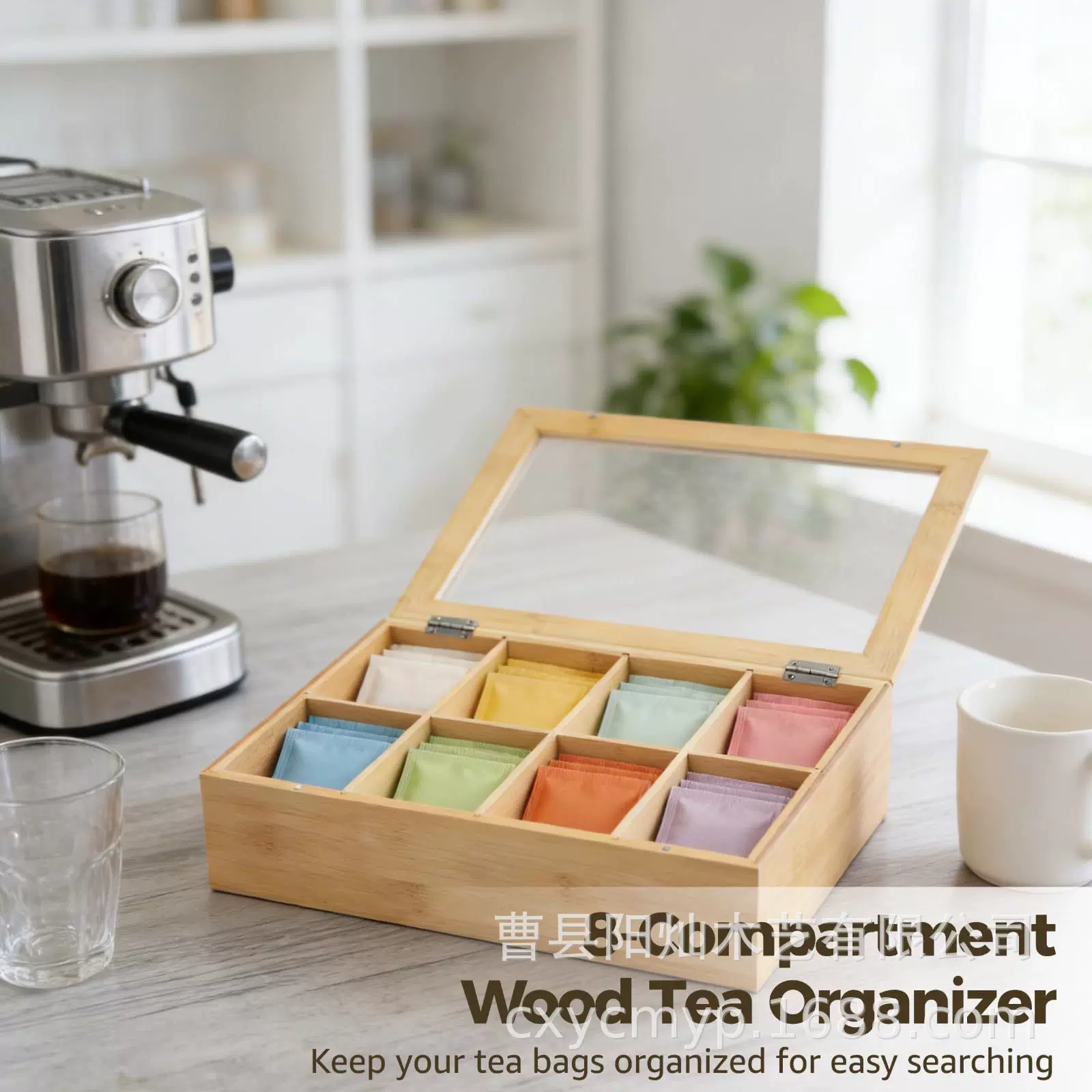 跨境新款竹木茶包收纳盒家用办公室桌面咖啡包茶包分格储物收纳盒