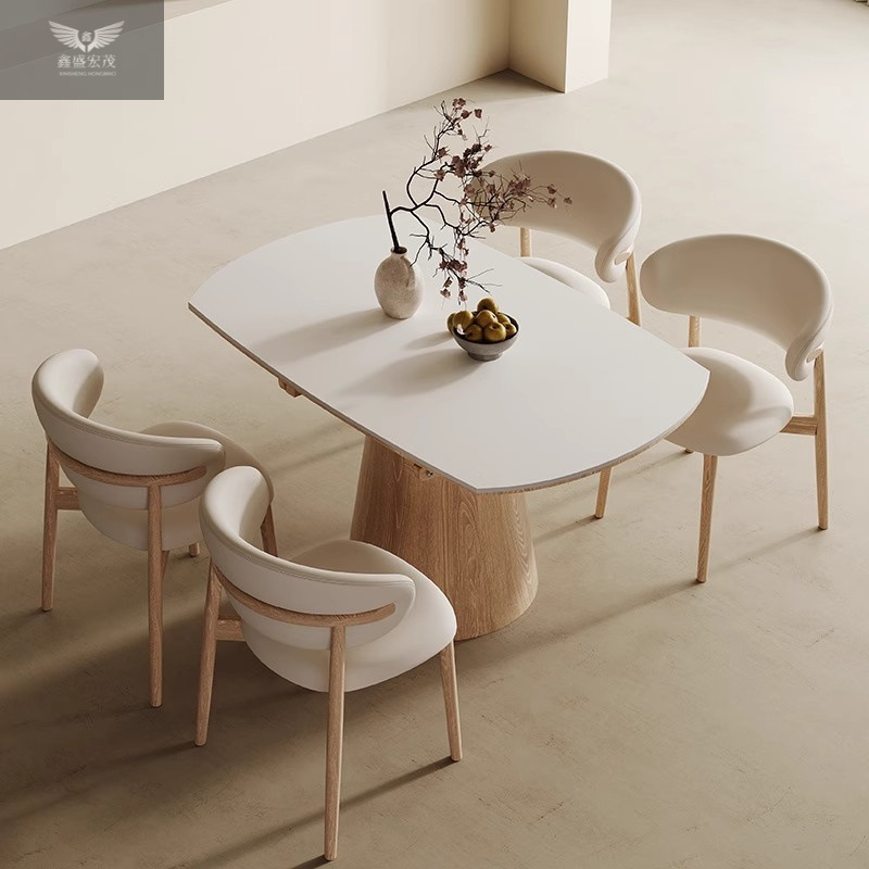 Mesa de comedor de tablero de roca de madera maciza nórdica retráctil plegable para el hogar, mesa de comedor grande y pequeña, combinación de mesa y silla de comedor de doble uso