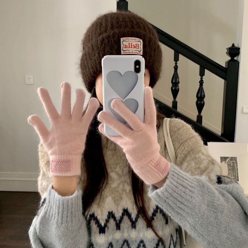 韩单款~ins羊毛混纺针织手套女冬季2025新款贴布保暖骑行防寒手套|undefined