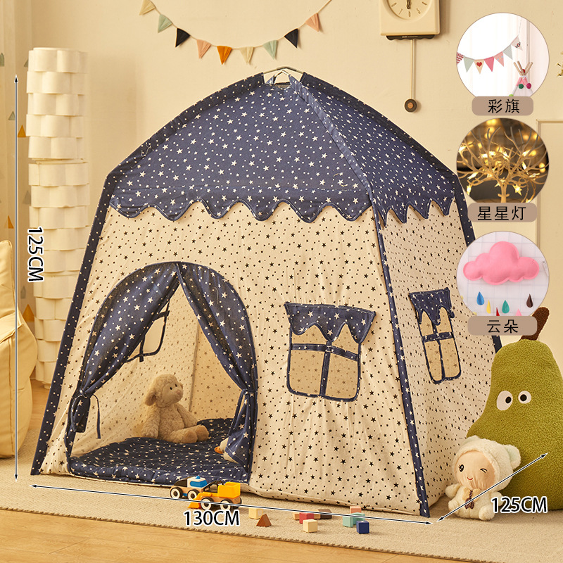 Estrellas dobles azul oscuro + banderas de colores + luces de estrellas + nubes