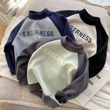 2024新款儿童中大童男童加绒卫衣一体绒半高领打底衫秋冬款上衣潮