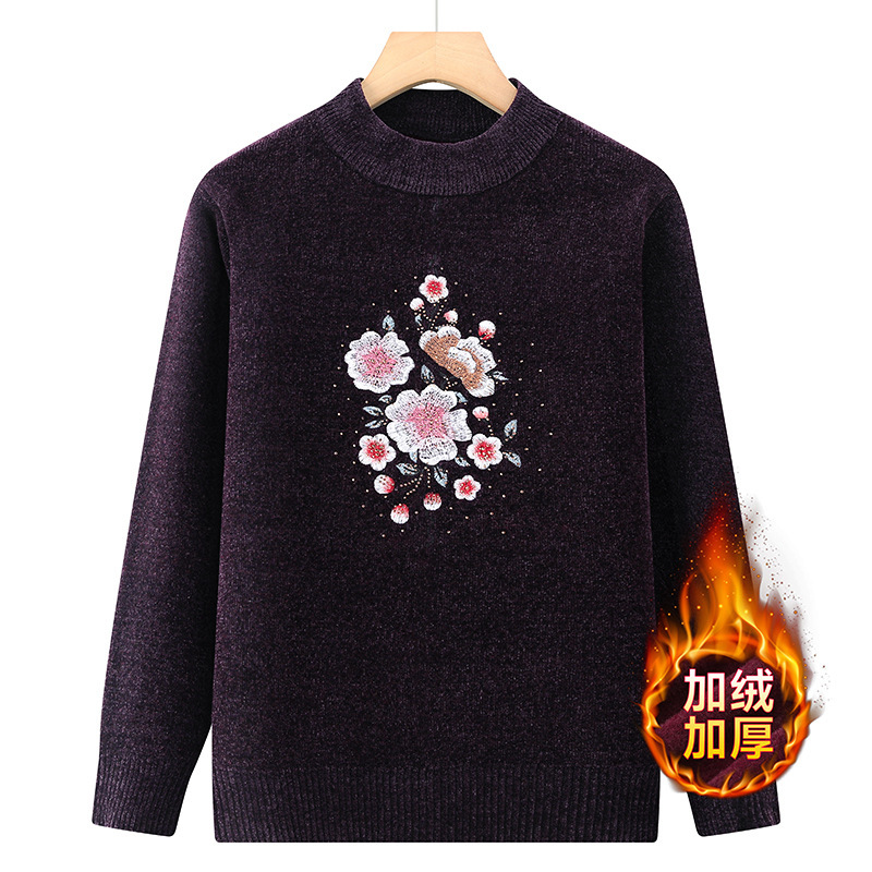 中老年妈妈装针织衫圆领毛衣老太太加绒保暖打底衫奶奶装加厚衣服|undefined