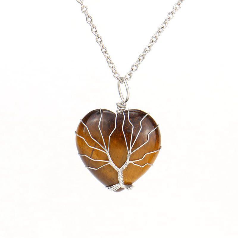 Retro Heart Shape natural stone Copper Plating Pendant Necklace 1 Piece