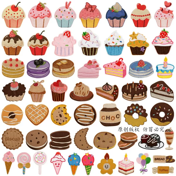 Embroidered Patches in Stock, Original Sweet Girl Cake Series Embroidery Stickers, DIY Self-Adhesive Phone Case Accessories, Patch Fabric Stickers