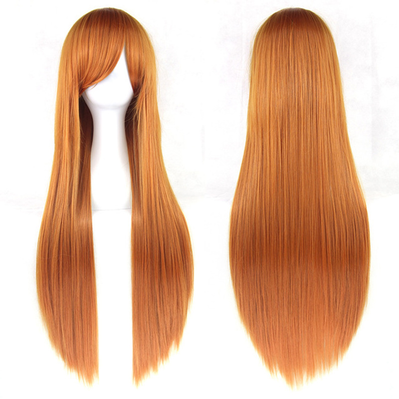 Peluca de anime Cosplay color Pelo Largo recto 80cm oblicuo flequillo pelucas Ventas Directas la fábrica