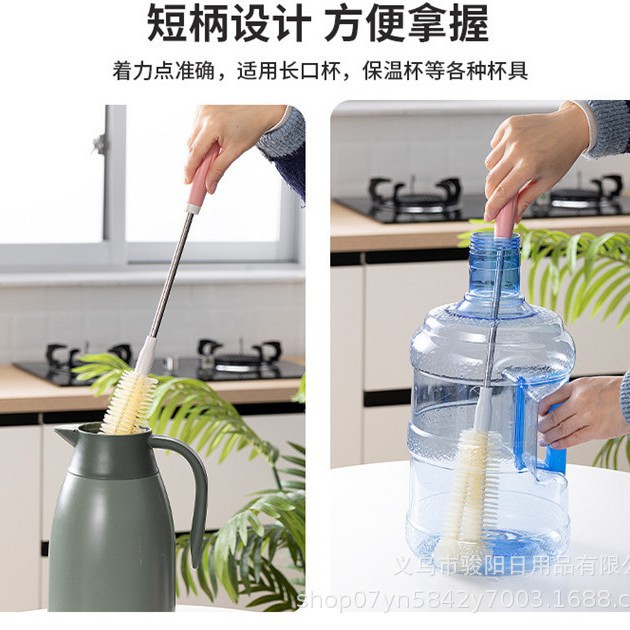 Barra de acero de fábrica barril cepillo de lavado dispensador de agua mineral barril cepillo de plástico esférico de agua pura limpieza largo mango cepillo cabeza
