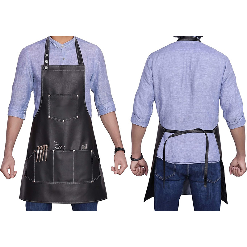 Delantal de cuero con cuello halter, impermeable y resistente al aceite, para catering, cocina, mariscos, estilo europeo y americano, delantal de trabajo de PU, hecho a medida, de Amazon.