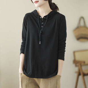 Real shot in stock hooded knitted bottoming shirt fashionable fashionable fashionable plus size chubby girl belly hiding top 2023