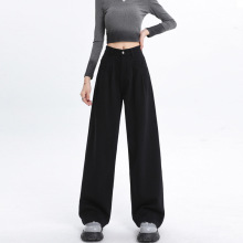 百搭阔腿牛仔裤褶皱设计感质感面料牛仔直筒显瘦拖地裤女阔腿裤