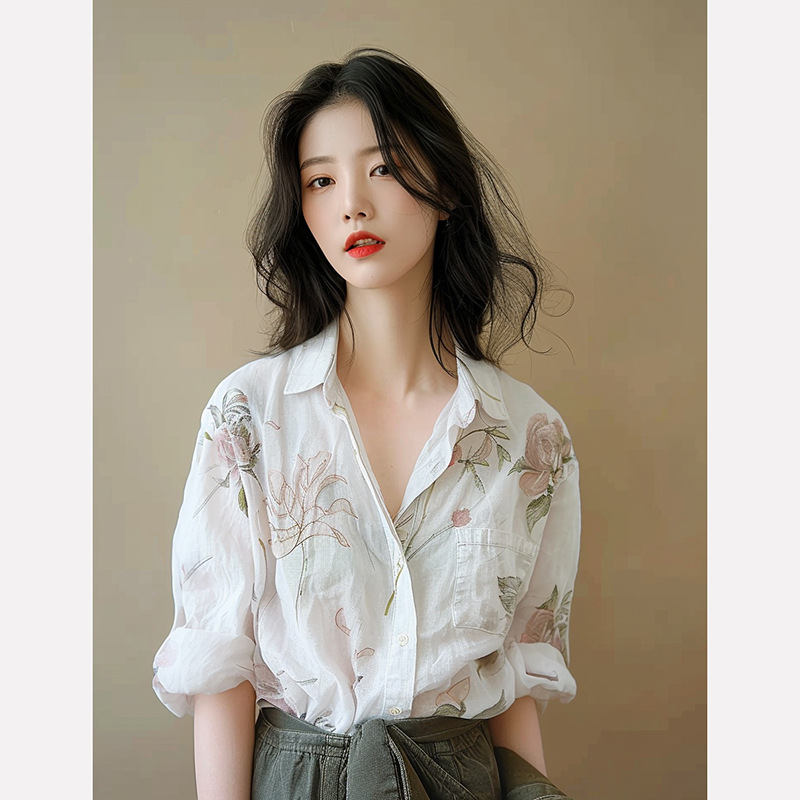 Brother's Mall Same Style Women's Clothing 2025 Summer Minimalist High-End Printed Cotton and Linen Top Light Mature French Shirt Brother's Mall Same Style Women's Clothing 2025 Summer Minimalist High-End Printed Cotton and Linen Top Light Mature French Shirt