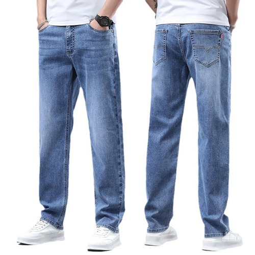 Father's Day Gift Summer Thin Jeans for Men Loose Straight Leg Men's Business Casual Long Pants for Men