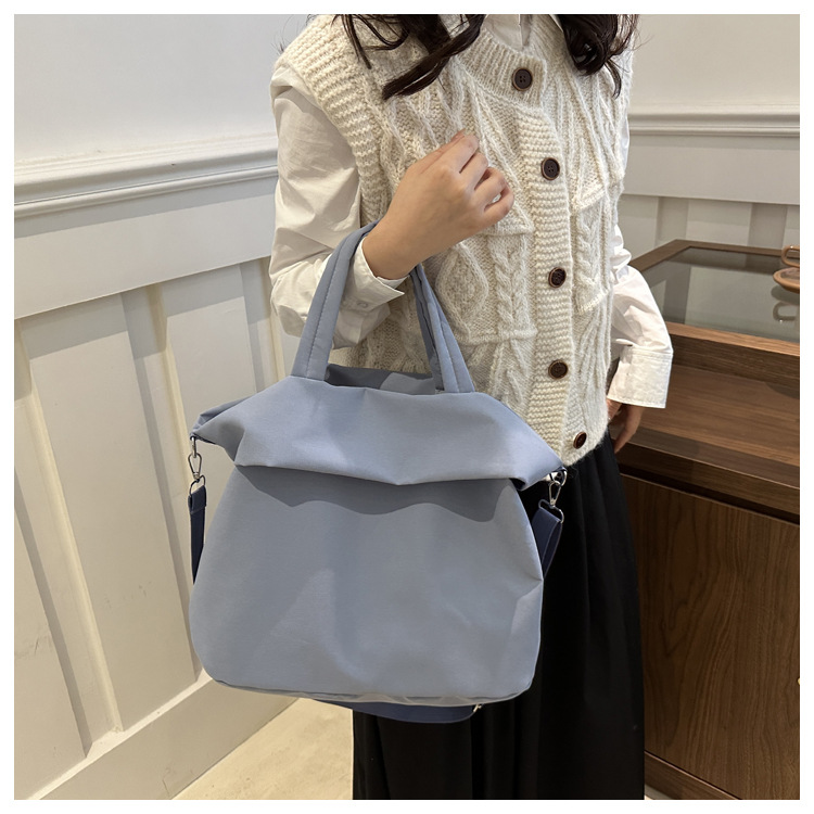 New casual nylon fashion solid color 2024 large-capacity solid color tote canvas crossbody single-shoulder hand-held Tote bag undefined