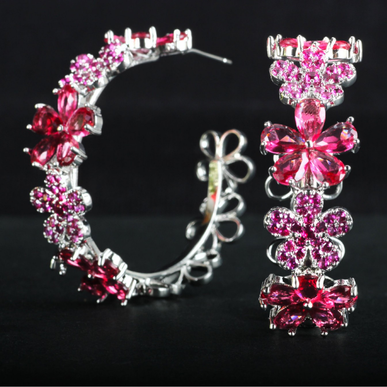 Five Flower Petals S925 Silver Needle Earrings Flower High-End Earrings Women's C Ring Flower Zircon Earrings Earrings