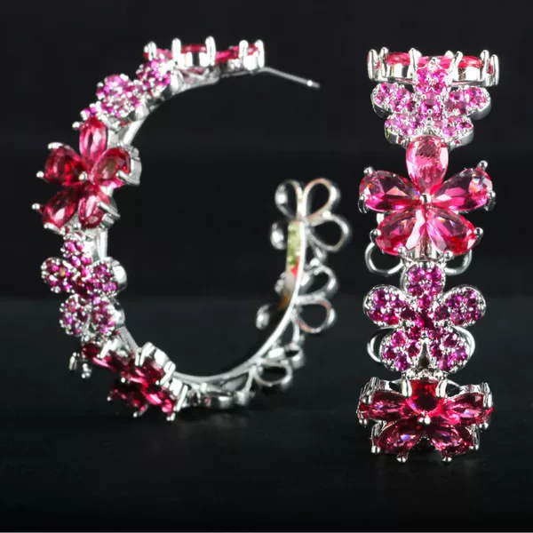 Five Flower Petals S925 Silver Needle Earrings Flower High-End Earrings Women's C Ring Flower Zircon Earrings Earrings