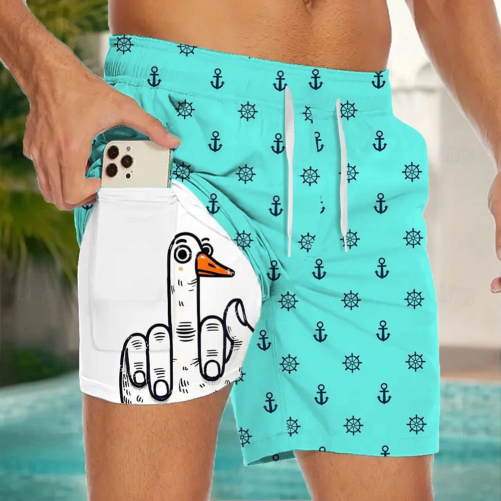 Men's Clothing Casual Loose Fit 3D Printed Swim Shorts Double Layer Beach Shorts_viptrois.com