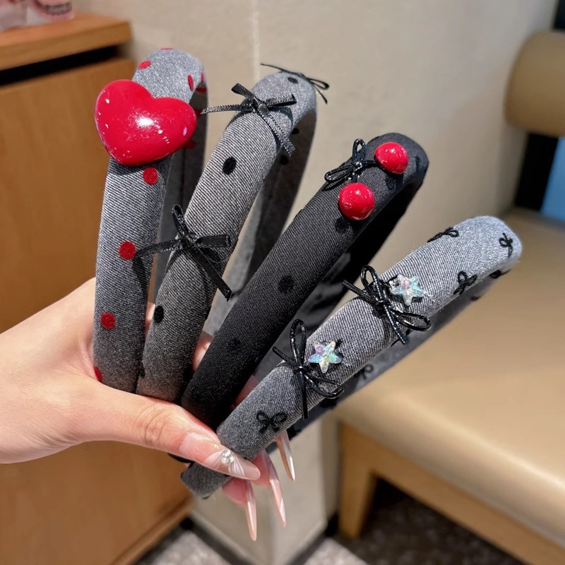 Niños gris flocado bandas de cabello alto cráneo de alta sensación tocado 2024 nuevo simple punto de onda arco atado de cabeza mujer