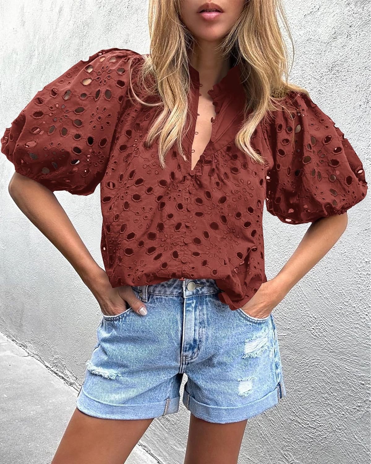 210g Weight Half Sleeve Sleeve Length Puff Sleeve Sleeve Type Polyester Fabric Type Regular Top Length T-shirt Tops Type Holiday, Daily Occasion Standing Collar Neckline Loose Fit Type Solid Color Pattern Summer Season Women's Gender Patchwork Design Vacation Style Wholesale Women's Vacation Solid Color Half Sleeve Patchwork T-Shirts 7