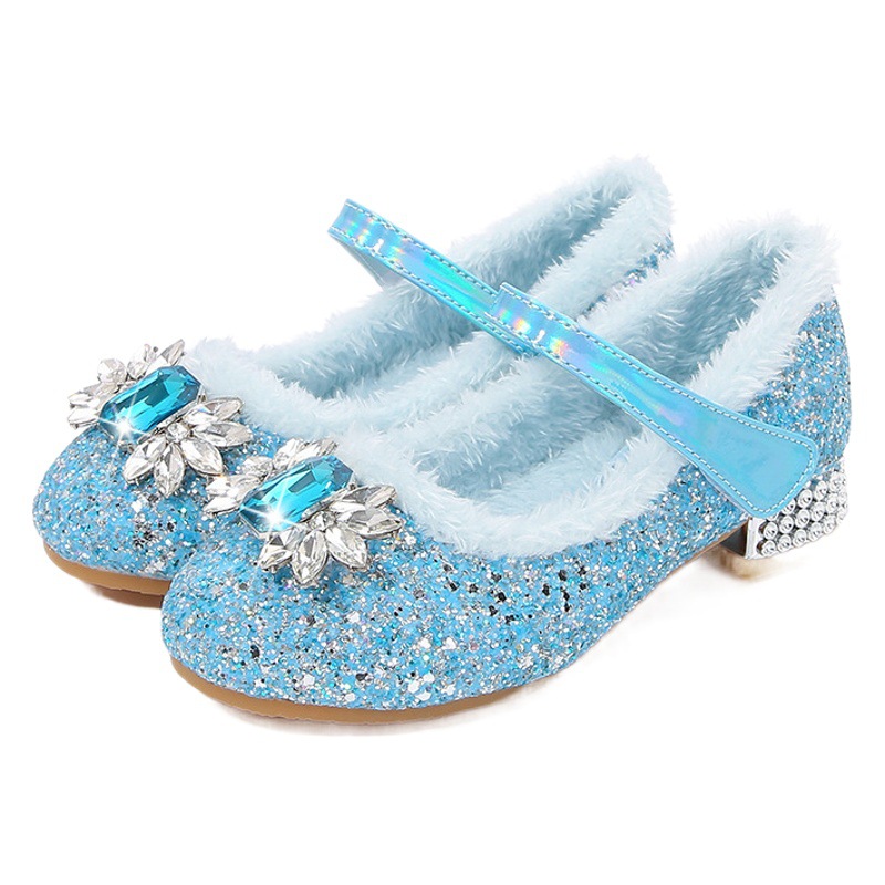 Girls' princess shoes winter New fleece-lined warm shoes middle and big children's shoes Children's crystal shoes little girl's shoes