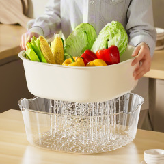 洗菜盆双层沥水篮厨房客厅家用洗水果盘简约双层塑料淘菜菜篮子
