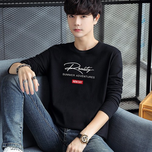 Spring and Autumn Large Size Long-Sleeve T-Shirt for Men, Casual Minimalist Ins Style, Mid-Youth Men's Versatile T-Shirt Base Shirt, Trendy