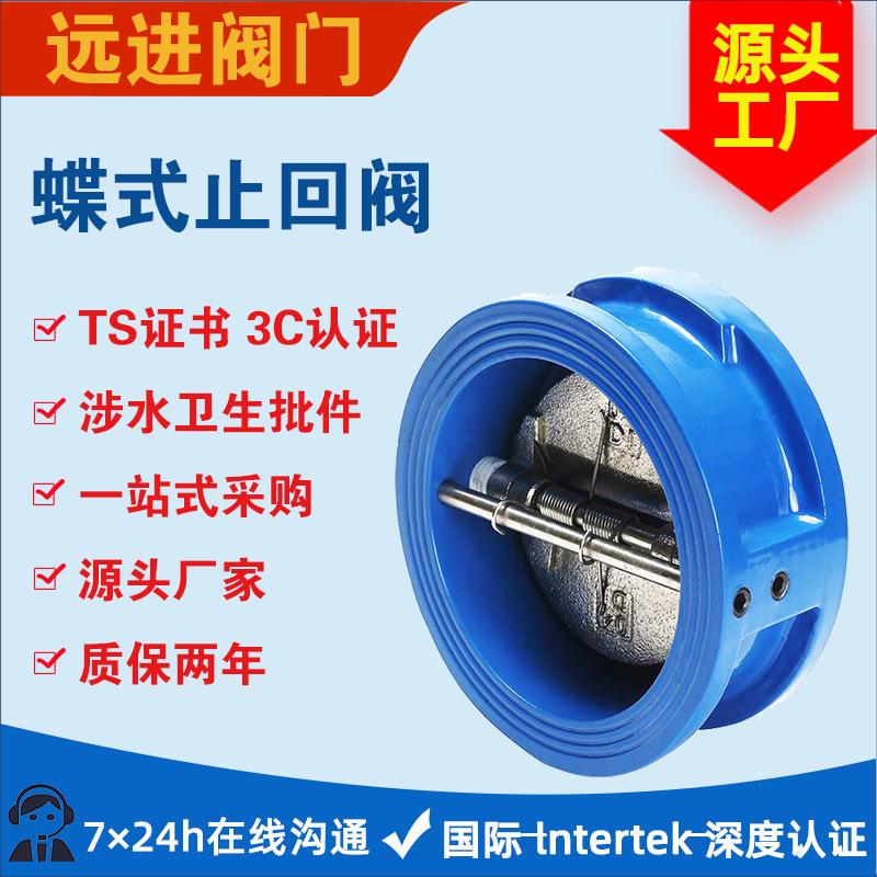 远进阀门源头工厂球墨铸铁对夹式双瓣蝶式止回阀单向阀 规格齐全
