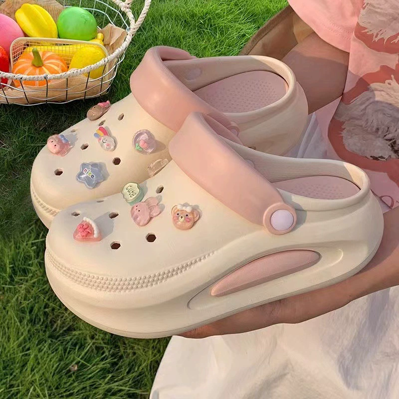 Туфли из крокодиловой кожи на толстой подошве, женские противоскользящие туфли на увеличенной подошве, лето 2022, новые полутапочки Baotou с высокой подошвой, женская летняя верхняя одежда