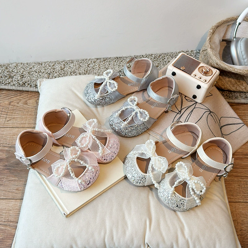 Полубедалия для девочек 2025 лето новая корейская версия обуви принцессы на мягкой подошве детская кожаная обувь