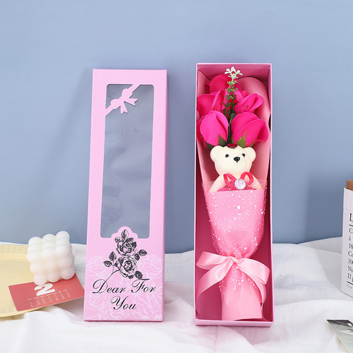 Creative Mother's Day Gift Teddy Bear with 5 Rose Scented Soap Bouquets, Suitable for Valentine's Day, Gifts for Boyfriends, Girlfriends, Wives, and Best Friends