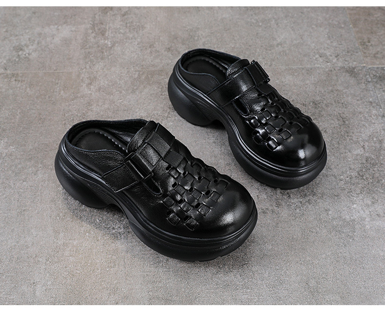 Sandal cao gót nữ mũi nhọn đế dày, phong cách thủ công dân tộc, gót 9 cm — màu be chi tiết 12