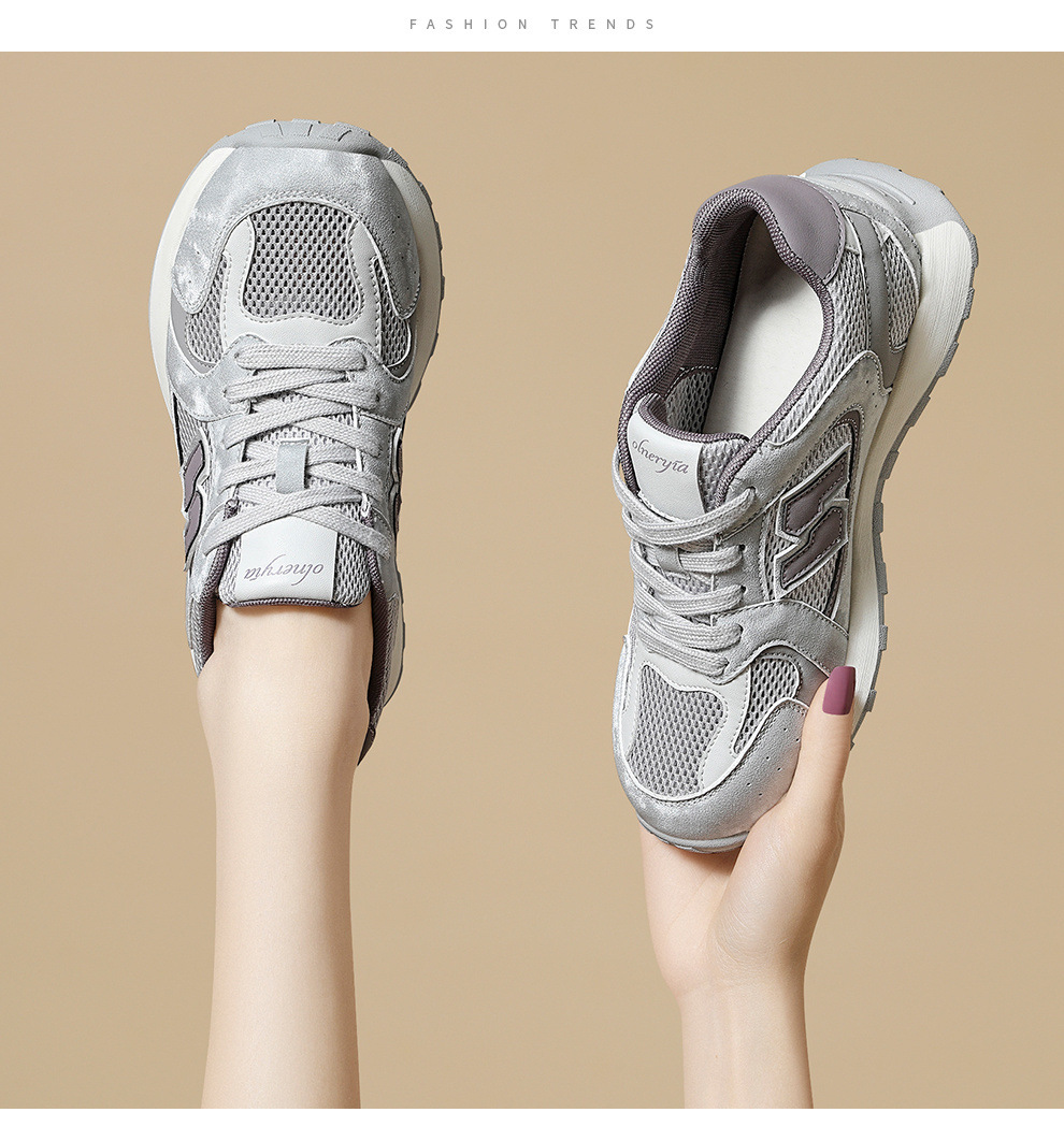 Giày sneaker nữ lưới thoáng khí phong cách cổ điển đế mềm đa năng — 6106 Xám tím, 6106 Màu be chi tiết 6