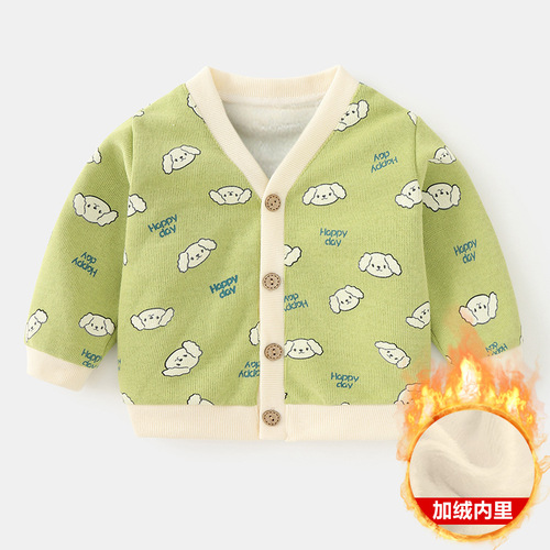 Baby cardigan for winter: Kids' clothing, knitted boys' thickened winter wear, girls' fleece-lined children's apparel, and infant autumn/winter outerwear