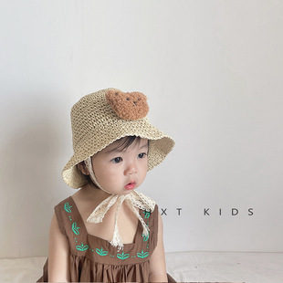 Children's Hat Summer Beach Sun Hat Cartoon Bear Cute Super Cute Infant Baby Sun Protection Hat Trendy