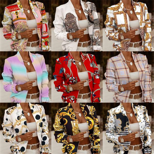  Independent Station Wish Amazon New Autumn Long Sleeve Zipper Decorated Print Jacket