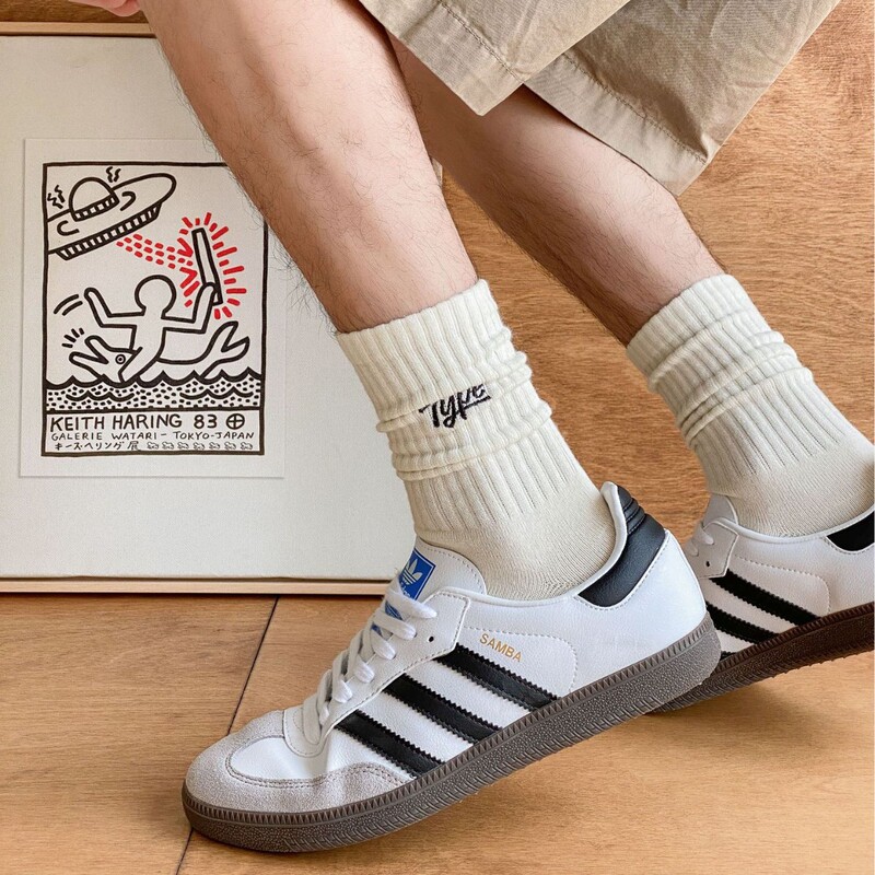 Men's mid-calf socks, spring and autumn cotton socks, embroidered white long socks, autumn and winter lettered basketball socks, men's college style Men's mid-calf socks, spring and autumn cotton socks, embroidered white long socks, autumn and winter lettered basketball socks, men's college style