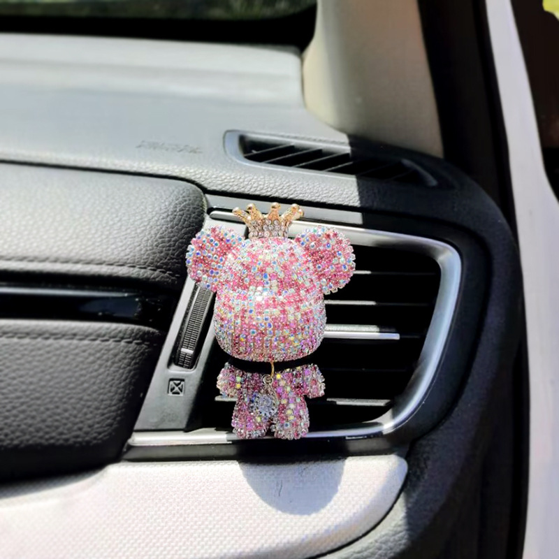 Dibujos animados gran cabeza oso coche aire acondicionado salida de aire decoración coche perfume clip interior accesorios incienso clip aromaterapia hembra diamante