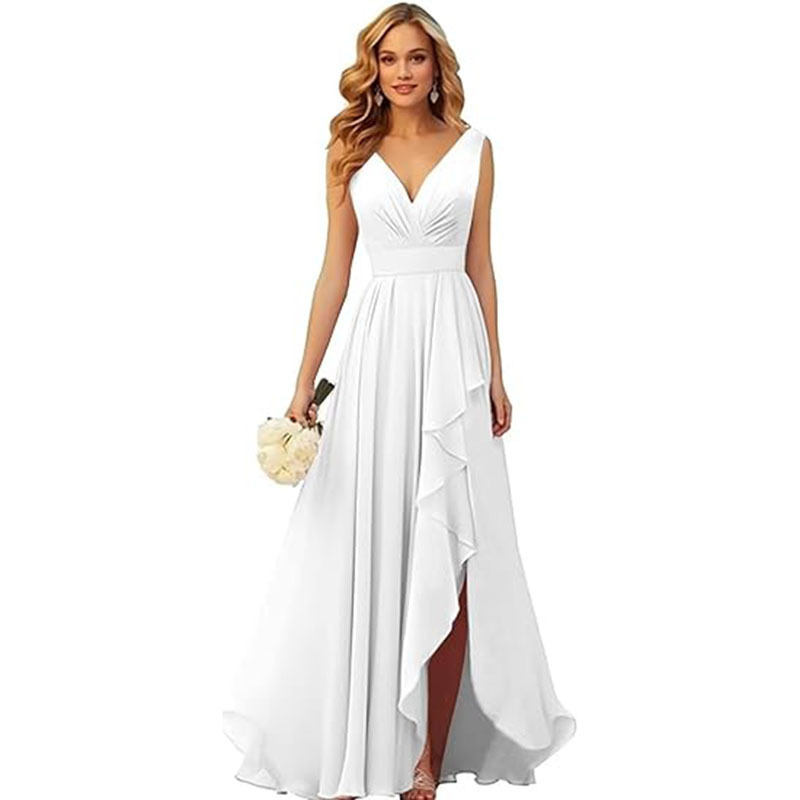 Cross-Border Evening Dress 2026 New Style V-Neck Pleated Slit Tie Long Chiffon Christmas Party Dress Foreign Trade Cross-Border Evening Dress 2026 New Style V-Neck Pleated Slit Tie Long Chiffon Christmas Party Dress Foreign Trade