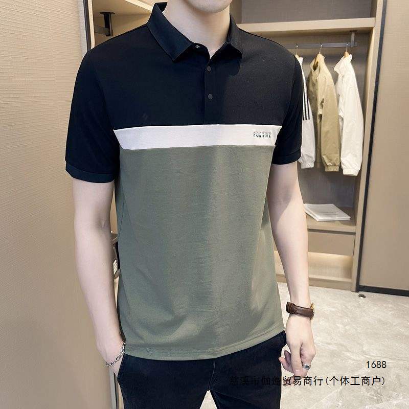 2026 Summer New Men's Polo Shirt Short Sleeve Turn-Down Collar Patchwork Embroidered Fashionable Slim Fit Half Sleeve T-Shirt Handsome Top