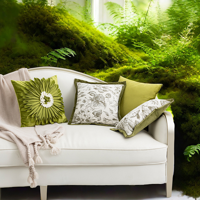 Modern Simple Style Model Room Soft Pillow Fresh Green Qimeng Garden Cushion Nap Office Pillow Case