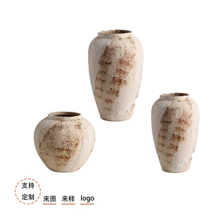 跨境陶瓷花瓶复古新中式陶罐侘寂风高级感插花花器客厅装饰摆件