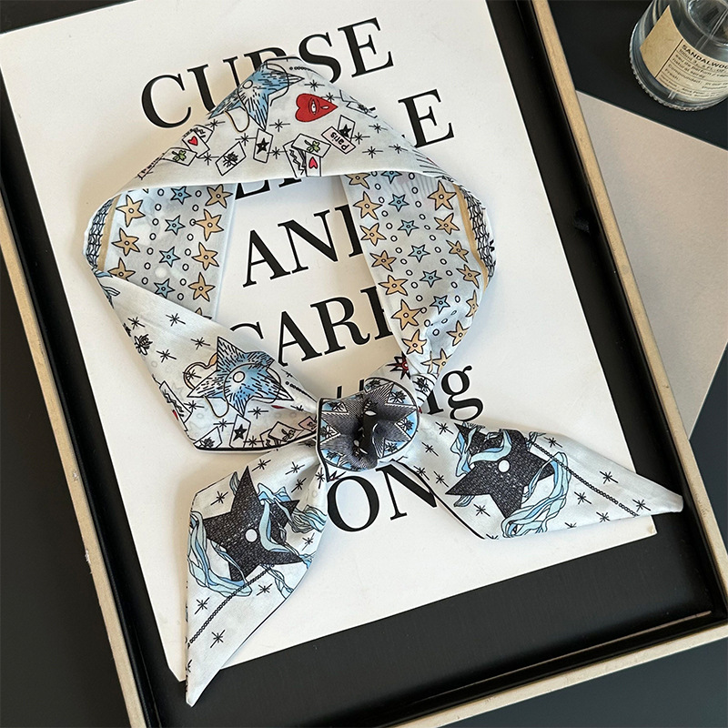 Bufanda de seda, tira delgada y larga, sentido de alta gama, nuevo bolso de la marca del tarot de la constelación, pañuelo para el cabello, cinturón para el cabello, cinturón para la cintura