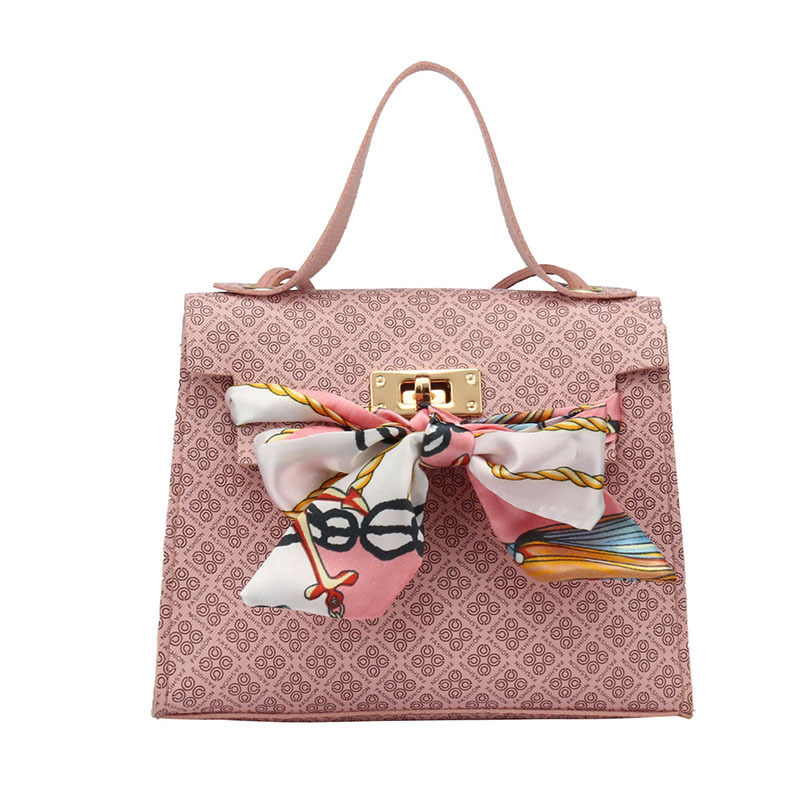 Fashion Rhombus Plaid Pattern Bow Silk Scarf Messenger Handbag display picture 6