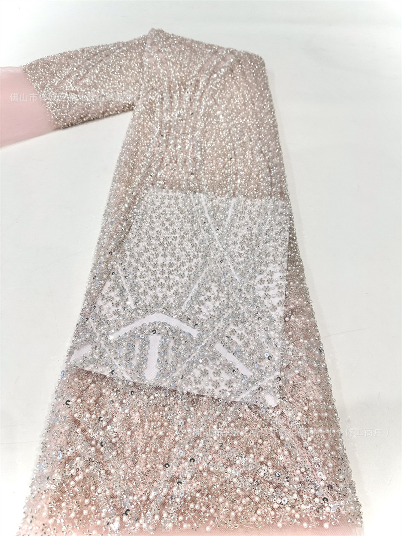 Ingeniería pesada computadora bordada espuma perlas clavos tela alta fijación vestido de boda tela fuente de fabricación comercio exterior transfronterizo image 9