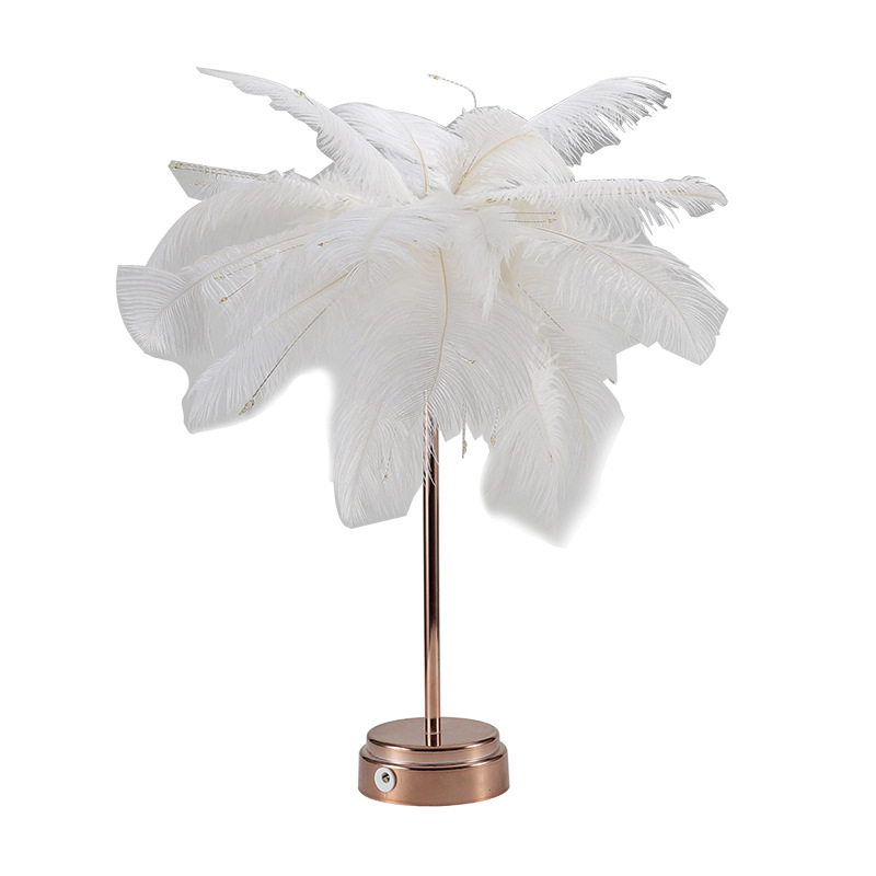 Lámpara de plumas lámpara de mesa lámpara de alambre de cobre diente de león ins lámpara de mesa de plumas Internet celebridad habitación romántica Lámpara decorativa Cadena de luz nocturna