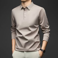桑蚕丝长袖t恤男士2025秋季新款打底衫高级感休闲商务翻领polo衫