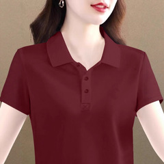 ラペル半袖Tシャツレディースピュアコットン大きいサイズ万能夏服新しいゆったりポロシャツレディース年齢軽減トップス
