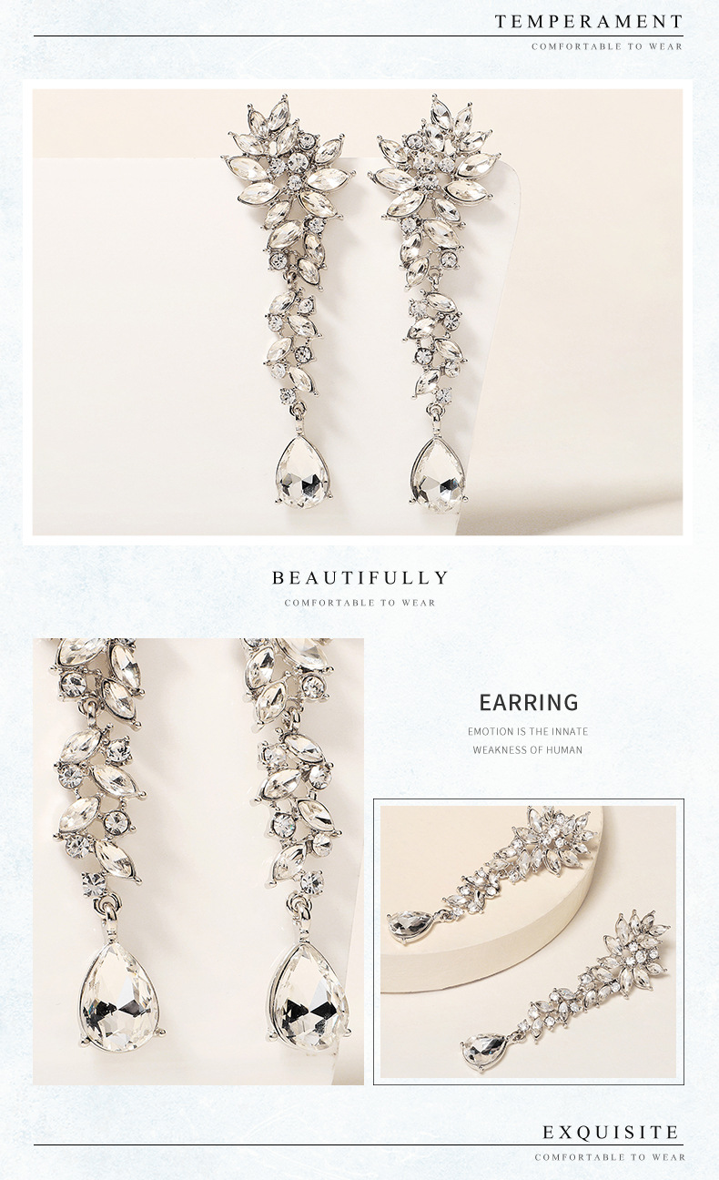 Korean Sparkling Rhinestone Long Alloy Earrings Wholesale Nihaojewelry display picture 5